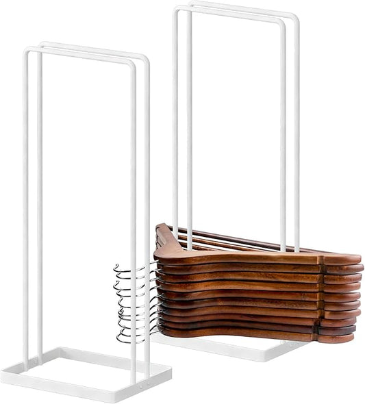 Hanger Holder Stand Clothes Hanger Organizer for Home Organization, Hangers Stackers RV Rack Stand Caddy for Velvet Felt Plastic Coat Hangers Adult Kids Pant Hangars Dorm Room Essentials, 2 Pack White
