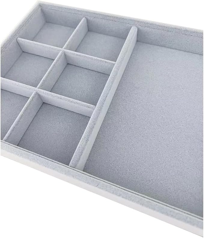 Gray Velvet Stackable Organizer Premium Quality Stackable Tray Halft 6 Grid and Half Open Multi Function Storage Drawer Divider Closet Inserts