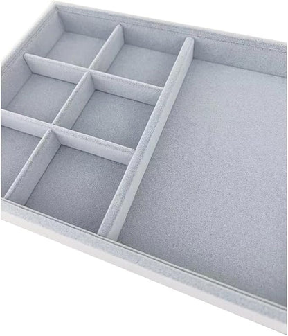 Gray Velvet Stackable Organizer Premium Quality Stackable Tray Halft 6 Grid and Half Open Multi Function Storage Drawer Divider Closet Inserts
