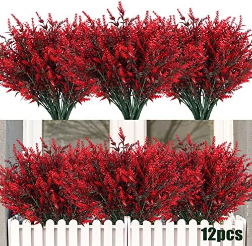 RECUTMS 12 Bundle Artificial Flower Outdoor Fake Red Flowers for Decoration by RECUTMS