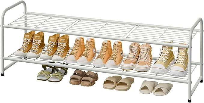 Shoe Rack for Closet, 2 Tier 44 Inch Extra Wide Shoe Storage Organizer for Shelves, Heavy Duty Metal, Easy Assembly, White