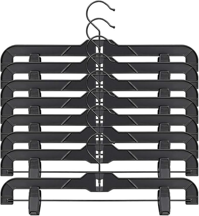 True Black Plastic Pant Skirt Hangers 20 Pack, with Plastic Clips and Steel Wire, All Black Finish 14inch