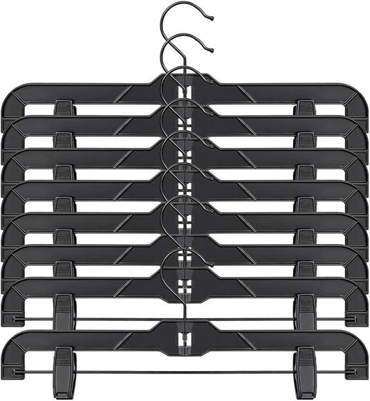 True Black Plastic Pant Skirt Hangers 20 Pack, with Plastic Clips and Steel Wire, All Black Finish 14inch