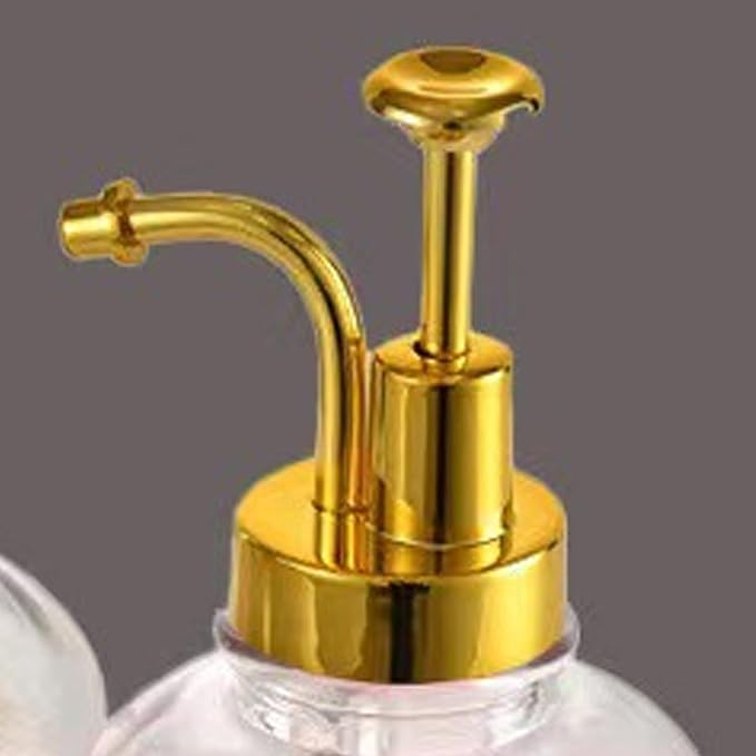 Asixxsix Coffee Syrup Dispenser, 500ml Clear Thickened Glass Soap Dispenser Bottle with PP Press Pump, High and Low Temperature Proof, Syrup Containers for Maple Honey (Gold Pump Head)