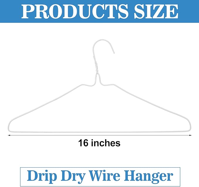 10 Pack Drip Dry Wire Hanger Bulk 16 Inch Galvanized Steel Coat Clothes Hangers with Plastic Coating Dry Cleaner Suit Holders for Home Caped Clothing (White)