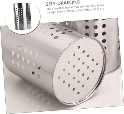 stainless steel cutlery bucket tableware rack cooking utensil organizer flatware cylinder stainless steel utensil drainer chopstick stand case flatware strainer desktop spoon fork