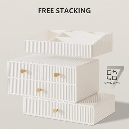Makeup Organizer Countertop,Vanity Organizer,Skincare Organizers,Cosmetic Organizer with Draws,Luxury Large makeup storage,Make up Organizers for Vanity,Gifts for Women Birthday Unique (white)