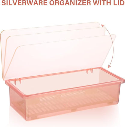 Alipis 2Pcs Plastic Cutlery Organizer with Lid Food-grade Utensil Storage Box for Kitchen Countertop Includes Drain Board for Quick Drying for Spoons Forks and Chopsticks
