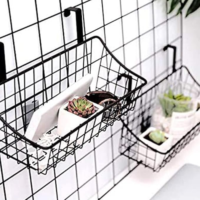 Basket with Hook Grid Storage Basket, Hang It Behind a Door or on a Railing, Over The Cabinet Door, White