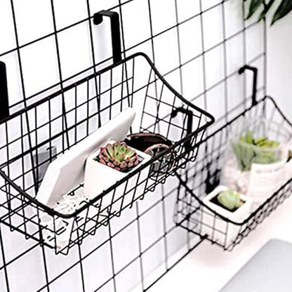 Basket with Hook Grid Storage Basket, Hang It Behind a Door or on a Railing, Over The Cabinet Door, White