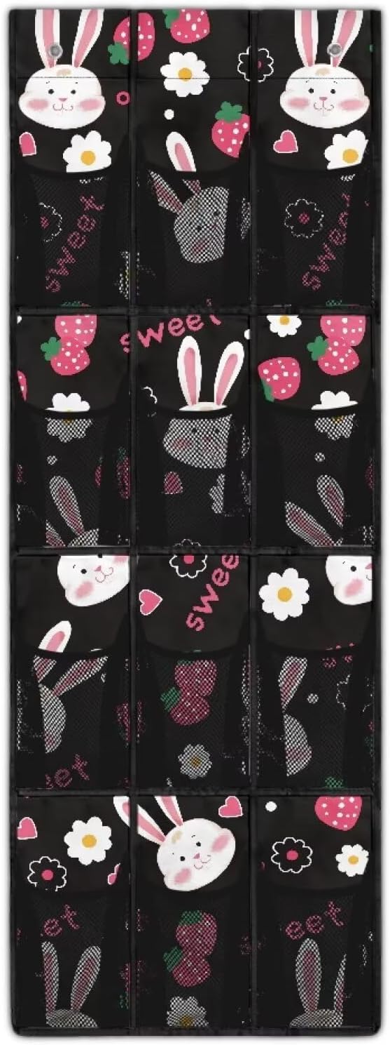 Sweetheart Bunny Door/Wall Shoe Organizers,Back of Door Shoe Organizer,Space Saving Hanging Storage Holder,Closet Rack Hanger,Shoe Bag,Classroom Headphone Storage with 12 Pockets