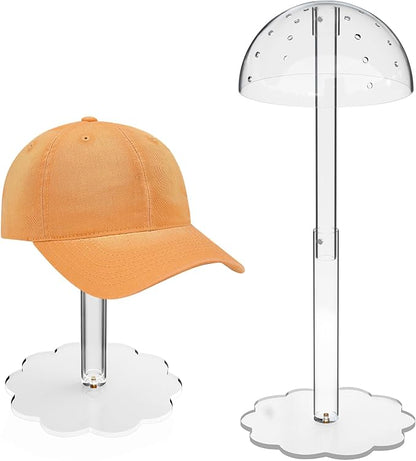 2 Pack Acrylic Wig Hat Display Stand Height Adjustable, Clear Wig Display Rack Stand Countertop Domed Hat Holder, Tabletop Baseball Cap Hat Stands for Shop Window Display(9.8"-16.5" H)