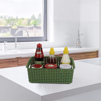 Sandmovie Plastic Weave Storage Baskets for Kitchen Bathroom, Green, 6 Packs