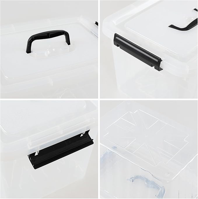 12 Quart Plastic Storage Box with Handle, 6 Pack Clear Latching Container Bin