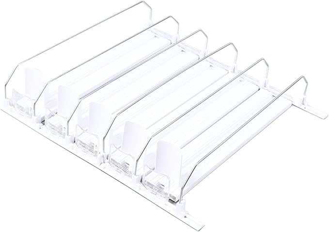 KIMISS Drink Organizer for Fridge Spring Loaded Adjustable Push Rod Slide Rail Soda Can Dispenser for Beer Beverages 38cm Black (White)
