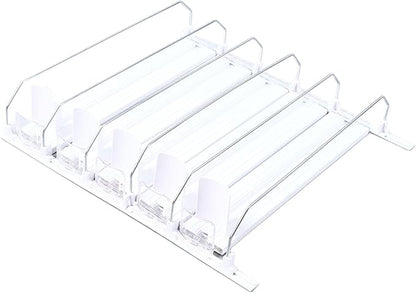 KIMISS Drink Organizer for Fridge Spring Loaded Adjustable Push Rod Slide Rail Soda Can Dispenser for Beer Beverages 38cm Black (White)