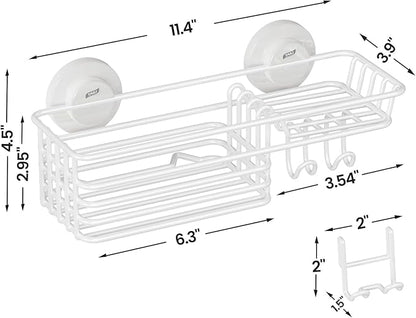 LEVERLOC Shower Caddy Suction Cup, Heavy Duty Bathroom Organizer for Inside Shower with Hooks & Soap Holder, NO-Drilling Bathroom Shelves-White