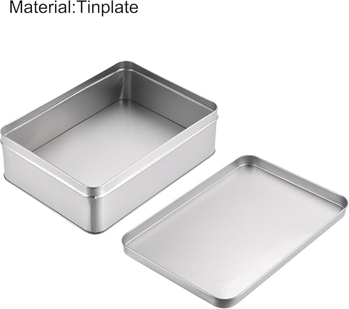 uxcell Metal Tin Box, 8.66" x 6.3" x 2.72" Rectangular Empty Tinplate Storage Containers with Lids, Silver Tone