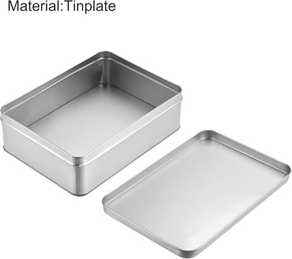 uxcell Metal Tin Box, 8.66" x 6.3" x 2.72" Rectangular Empty Tinplate Storage Containers with Lids, Silver Tone