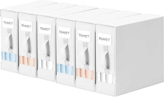 DIMJ Bed Sheet Organizers and Storage 6 Pack - Foldable Sheet Holder for Linen Bedding Storage Box for organization, Sheets Set Holder for Blanke, Towel (King & Queen Size), White