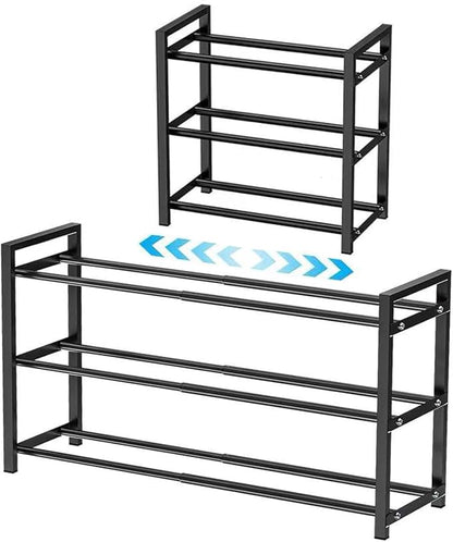 EKETE Expandable Shoe Rack,Adjustable and Stackable 3-Tier Shoe Rack Organizer, Shoe Rack for Closet,Small Shoe Rack,Metal Free Standing Shoe Rack for Entryway,Hallway,Closet Shoe Storage