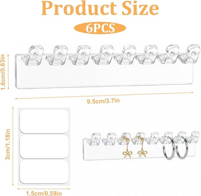 6 Pcs Necklace Holder, Hanging Jewelry Organizer, Wall Mount Jewelry Organizer with 8 Hooks, No-Drill Adhesive Hanging Racks Jewelrys Display for Rings, Earrings