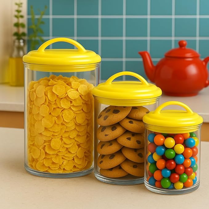 Food Storage Containers, BPA Free Airtight Canisters for Cereal, Pasta, Sugar, Coffee, Flour, Cookies, Loose Tea, for Kitchen Organization Set of 3 Lemon by Reston Lloyd