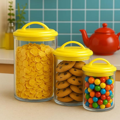 Food Storage Containers, BPA Free Airtight Canisters for Cereal, Pasta, Sugar, Coffee, Flour, Cookies, Loose Tea, for Kitchen Organization Set of 3 Lemon by Reston Lloyd