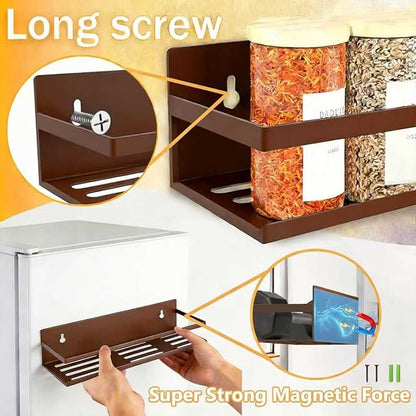 SMRCAD Magnetic Spice Rack for Refrigerator, 4pack Magnetic Shelf for Fridge Space Saving Seasoning Organizer for Any Metal Surface No Drilling Needed (Bronze -cut out, 4pack)