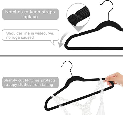 MIZGI Kids Velvet Hangers,Non-Slip Big Kids Hangers,14 Inch Hangers for Youth,Teen Clothes,Pack of 50（Black/Black）