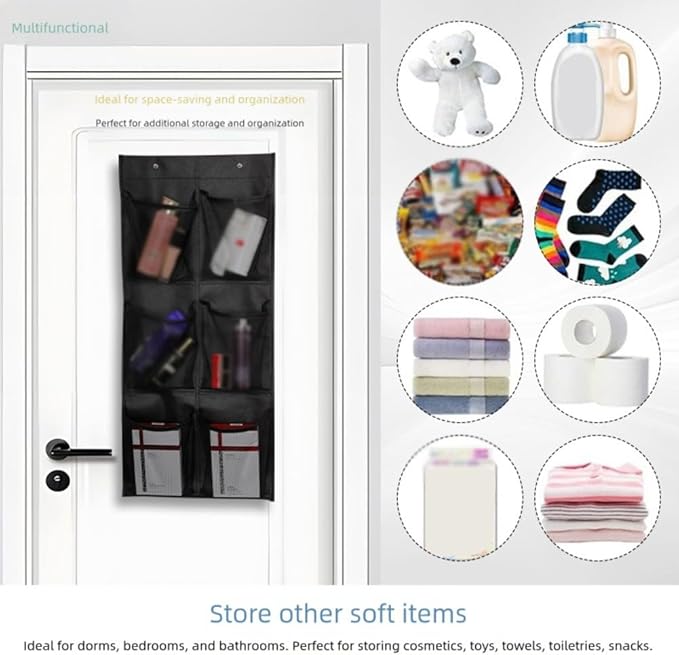 Over the Door Hanging Shoe Organizer with Multi-Pocket Design, Breathable Non-Woven Fabric Dustproof Storage Solution for Bedroom, Bathroom, and Laundry Room, Black/White/Gray, 76x35cm(Is black)