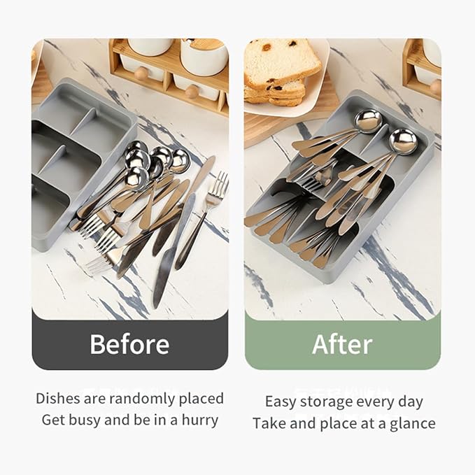 6 Slots Silverware Cutlery Drawer Organizer,Small Kitchen Utensil Tray for Flatware, Cutlery, Spoon and Knives Compact Storage Organization Keep Kitchen, Camper Drawer Neat & Organized
