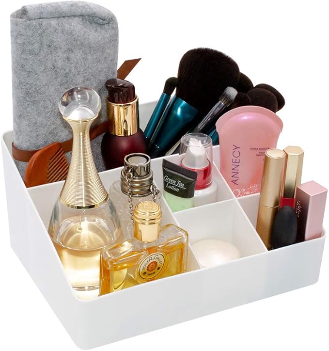Granvela Home Organizer Bedside Table Organizer Makeup Organizer |Cosmetics Storage Box - 6 Compartments (White)