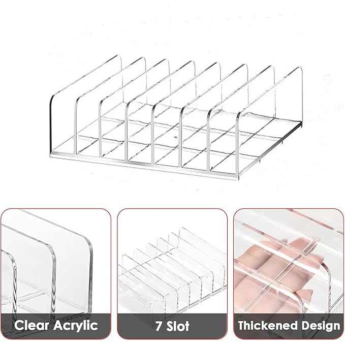 WECHENG 2 Pack Acrylic Eyeshadow Makeup Palette Organizer: Clear Makeup Organizer for Drawer - 7-Section Cosmetic Organizer for Vanity Countertop Storage Accessories for Palettes & Blushes