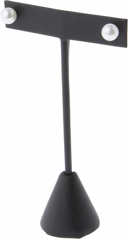Plymor Black Faux Leather T Style, Single Pair Earring Display Stand, 2.5" W x 1.25" D x 4.5" H (Pack of 3)