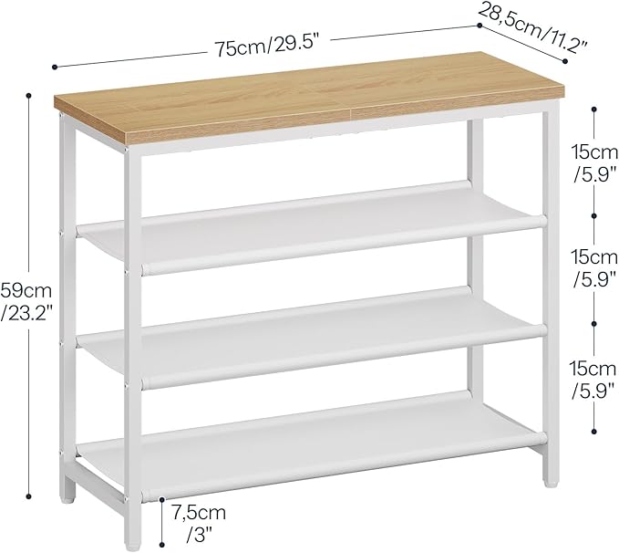 HOOBRO Shoe Rack with 3 PU Shelves, 4-Tier Shoe Storage Organizer for Closet and Entryway, Holds 9-12 Pairs of Shoes, Sturdy Metal Frame, Small Spaces, White and Natural WN94XJ01