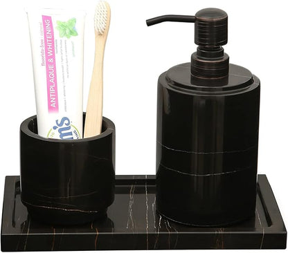 JIMEI Natural Real Marble Bathroom Vanity Tray Countertop 9'' Makeup Organizer for Dresser, Guest Towel Holder Tray Napkin Holder for Bathroom (Black)