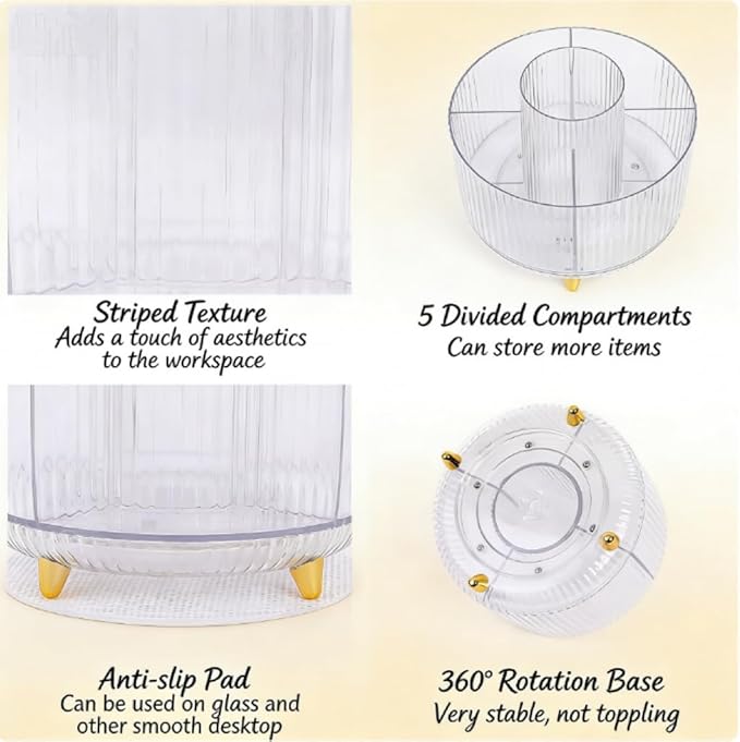 360 Degree Rotating Desktop Organizer,Makeup Brushes,Pencils,Desktop Stationery Storage Rotating Rack,Premium Plastic Organizer For Office,School And Home (Transparent color)