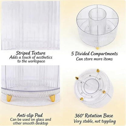 360 Degree Rotating Desktop Organizer,Makeup Brushes,Pencils,Desktop Stationery Storage Rotating Rack,Premium Plastic Organizer For Office,School And Home (Transparent color)