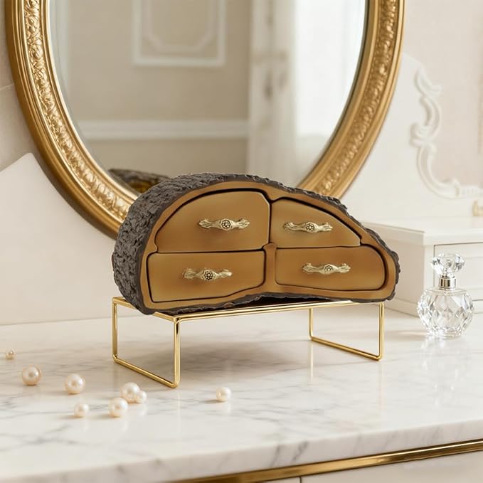 Tree Stump Jewelry Organizer Resin Jewelry Box, 4 Grids Jewelry Holder for Girls Women Wife Mom,Unique Jewelry Organizers for Rings Necklaces Earrings Bracelets
