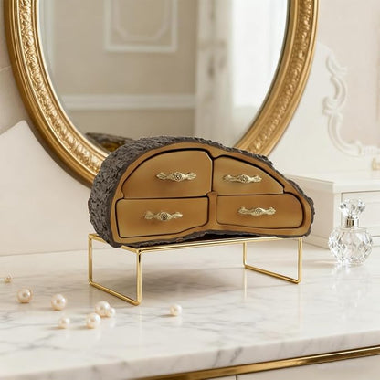 Tree Stump Jewelry Organizer Resin Jewelry Box, 4 Grids Jewelry Holder for Girls Women Wife Mom,Unique Jewelry Organizers for Rings Necklaces Earrings Bracelets