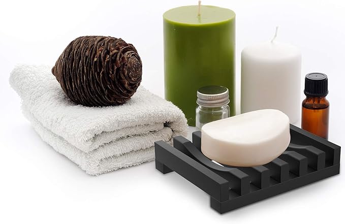 2Pcs Soap Dish Holder, Non-Slip Bathroom Accessories Silicone Soap Case Saver, Sink Deck Bathtub Shower Dish Soap Drainer, Silicone Holder for Soap, Sponges, Scrubber (Black)