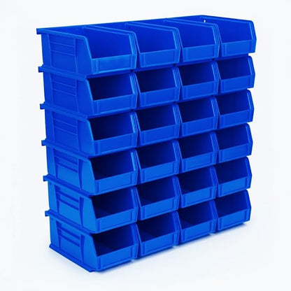 Hudson Exchange 7-1/2" x 4" x 3" (24 Pack) Plastic Stackable Storage Bin and Hanging Container, Blue