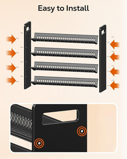 Nieifi Black Spice Rack Rustproof,without Seasoning Jars,4-Tier ABS Plastic Spice Rack Organizer for Countertop and Cabinet,Thickened Corrosion-Resistant-Tiered Spice Rack Kitchen Accessories