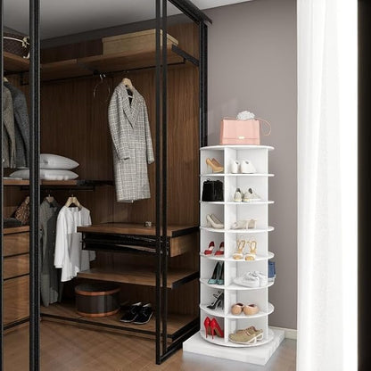 HomVent Rotating Shoe Rack, 7-Tier Spinning Shoe Rack Tower, Free Standing 360° Revolving Shoe Organizer Shoe Storage Shelf Can Hold Over 28 Pairs Shoes for Entryway Living Room