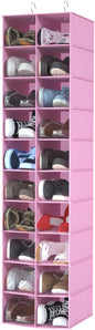 Hanging Shoe Organizer for Closet, 20 Sections Hanging Closet Organizers and Storage Shelves, Space Saving Shoe Storage Rack Holder, Pink, 12''W×12''Dx 50''H