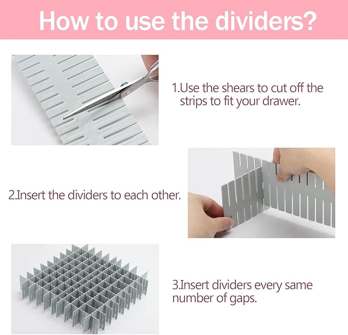acDesign 40Pcs Drawer Dividers, Adjustable Drawer Organizer for Socks, Underwear, Lingerie, Makeup, Bedroom Office Kitchen Storage (Grey)