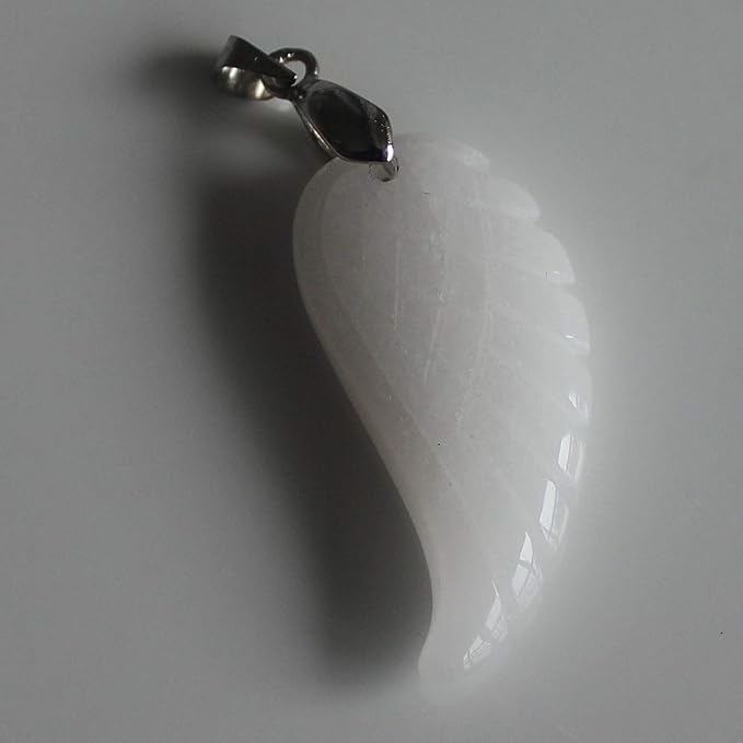 35mm Hand carved mixed gemstom angel wing for necklace pendant bead (white jade)