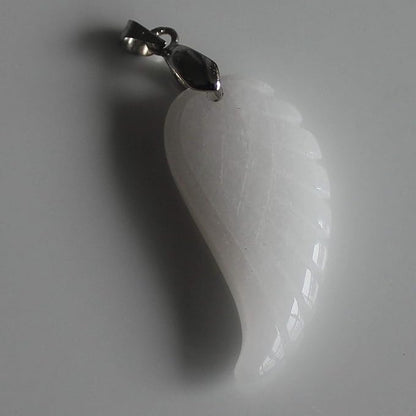 35mm Hand carved mixed gemstom angel wing for necklace pendant bead (white jade)