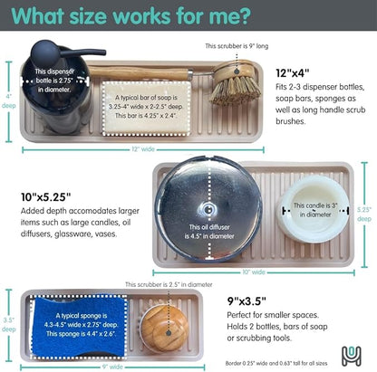 Silicone Kitchen Sink Organizer Tray, Sponge Holder and Countertop Protector | Bathroom and Kitchen Soap Dish and Dispenser Tray (Sand Dollar, 12"x4")